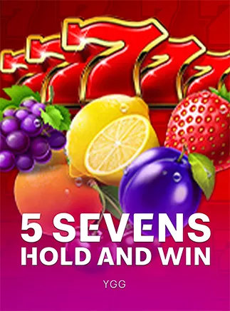 ภาพธีมเกม 5 Sevens Hold and Win แสดงเหรียญทองและสัญลักษณ์แจ็คพอต